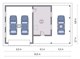 Проект гаража на 2 машины с большим навесом