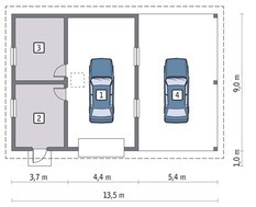Проект аккуратного гаража на 1 авто с большим навесом