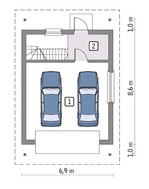 Компактный гараж на 2 машины с мансардой