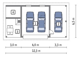 Проект гаража на 2 машины с навесом и террасой