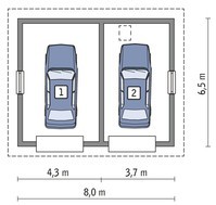 Проект гаража на 2 машины под четырехскатной крышей