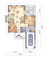 Проект коттеджа на 4 спальни с крышей сложной формы