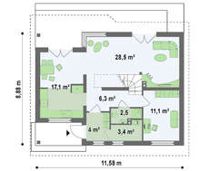 Экономичный проект комфортного дома с мансардой и гаражом