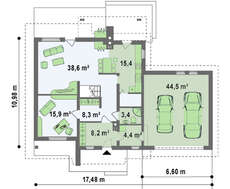 Проект коттеджа с мансардой и гаражом для двух автомашин