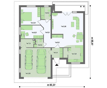 Большой одноэтажный дом с гаражом для двух авто