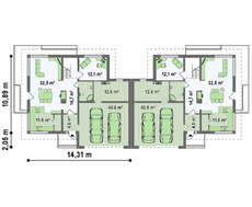 Проект 2-х этажного дома на две семьи с террасой над гаражом
