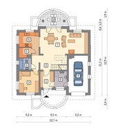 Красивый особняк с двумя полукруглыми балконами