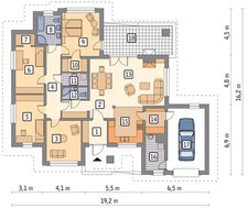 Проект оригинального коттеджа праздничного вида