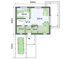 Проект 1,5-этажного дома с навесом для авто