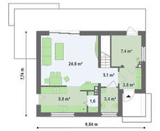 Современный компактный коттедж с мансардой