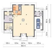 Проект двухэтажного здания под аптеку с жилыми апартаментами и гаражом
