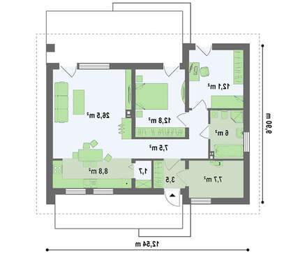 Проект одноэтажного коттеджа с маленьким чердаком