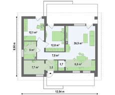 Проект одноэтажного коттеджа с маленьким чердаком