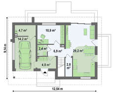 Проект маленького коттеджа с мансардой и гаражом