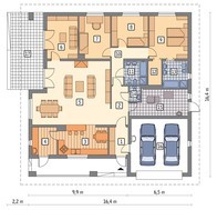 Одноэтажный жилой дом на 5 спален с гаражом