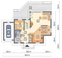 Проект двухэтажного здания с большой гостиной