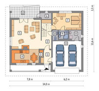 Проект красивого дома с мансардой и большим гаражом