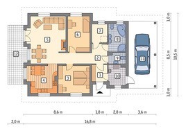 Проект одноэтажного жилого дома с навесом для авто
