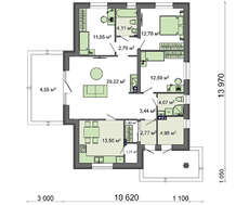 Проект одноэтажного жилого дома под светлой крышей