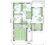 Одноэтажный коттедж с гаражом на две машины и панорамным окном в гостиной