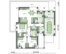 Проект одноэтажного загородного коттеджа с яркими фасадами