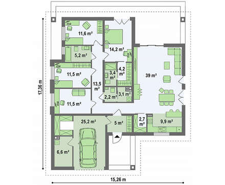 Планировка коттеджа на 167 кв. м с четырьмя спальнями и встроенным гаражом
