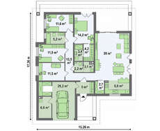 Планировка коттеджа на 167 кв. м с четырьмя спальнями и встроенным гаражом