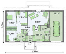 Проект одноэтажного дома вытянутой формы