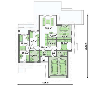 Чертеж дома площадью 246 кв. м с четырьмя спальнями
