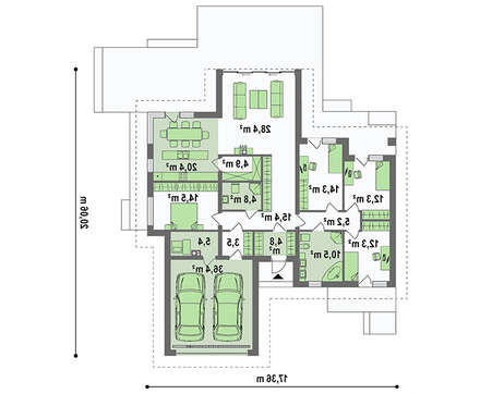 Чертеж дома площадью 246 кв. м с четырьмя спальнями