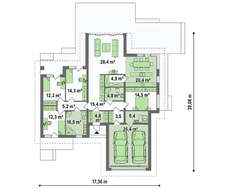 Чертеж дома площадью 246 кв. м с четырьмя спальнями