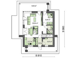 Чертеж стильного дома площадью 133 кв. м с двумя террасами на первом и втором уровне