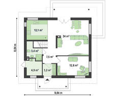 План дома площадью 133 кв. м под двухскатной крышей в европейском стиле