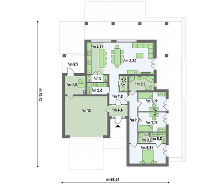 Планировка просторного коттеджа на 186 кв. м с тремя санузлами