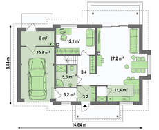 Проект симпатичного одноэтажного дома с эркером и балконом общей площадью 188 кв. м, жилой 116 кв. м