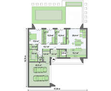 Чертеж современного дома на 170 кв. м с просторной террасой и деревянным декором
