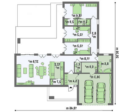 План симпатичного коттеджа на 180 кв. м с большим гостиным залом