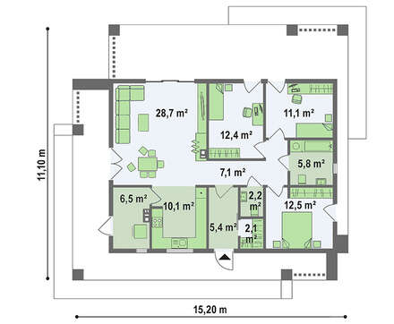 План компактного дома на 103 кв. м для небольшого узкого участка
