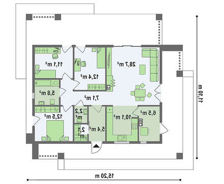 План компактного дома на 103 кв. м для небольшого узкого участка