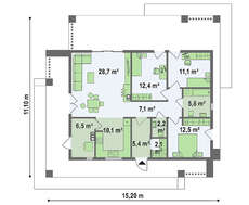 План компактного дома на 103 кв. м для небольшого узкого участка