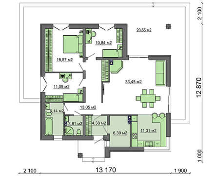 Проект одноэтажного стильного коттеджа на 103 кв. м с огромной террасой
