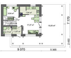 Чертеж небольшого коттеджа на 104 кв. м террасой и французскими балконами