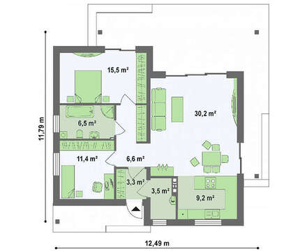 Планировка дачного дома площадью 86 кв. м для сезонного семейного отдыха