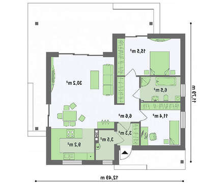 Планировка дачного дома площадью 86 кв. м для сезонного семейного отдыха