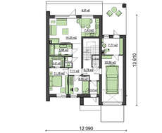 Чертеж комфортабельного дома на 206 кв. м с двумя гостиными и пристроенным гаражом