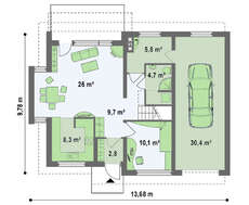 Современный уютный коттедж с одинарным гаражом