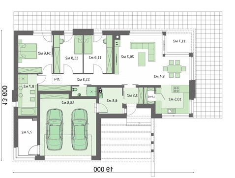 Одноэтажный современный дом с просторным гаражом на два автомобиля
