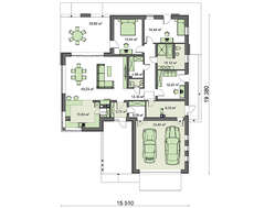 Одноэтажный коттедж с гаражом на два автомобиля