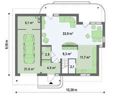Проект 1.5-этажного дома с гаражом, балконом и эркером