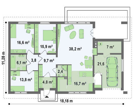 Элегантный проект коттеджа с тремя спальнями